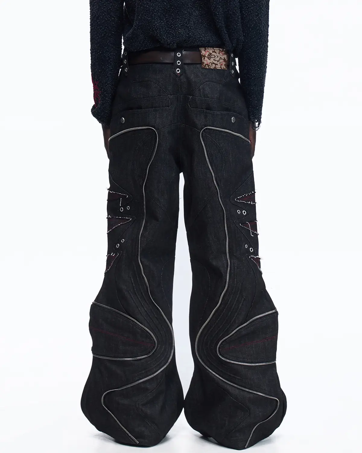 Personsoul Baggy Denim Jeans with Red Contrast Stitch