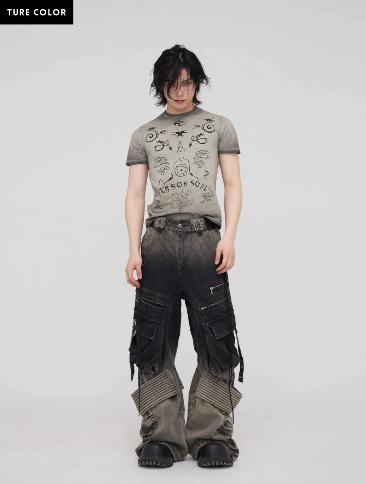 Personsoul Desert Distressed Denim Cargo Pants