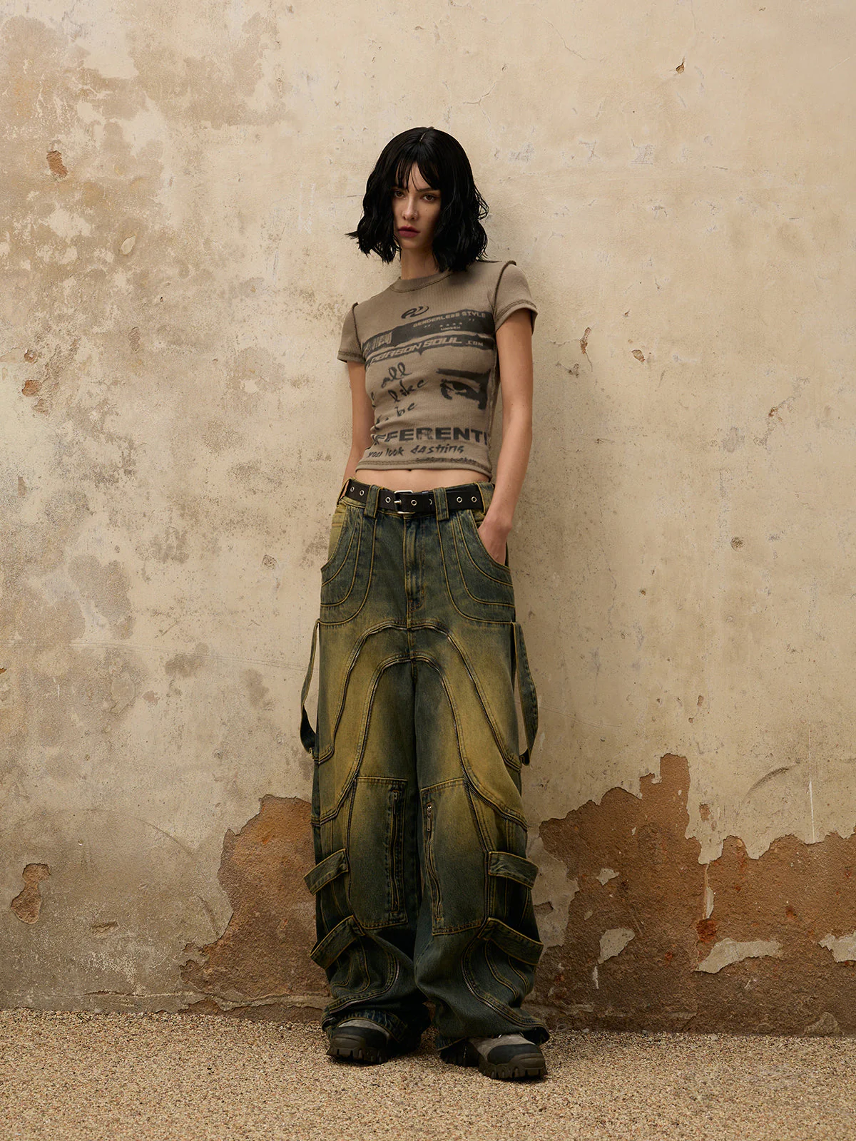 Personsoul Flower Fade Wash Denim Jeans