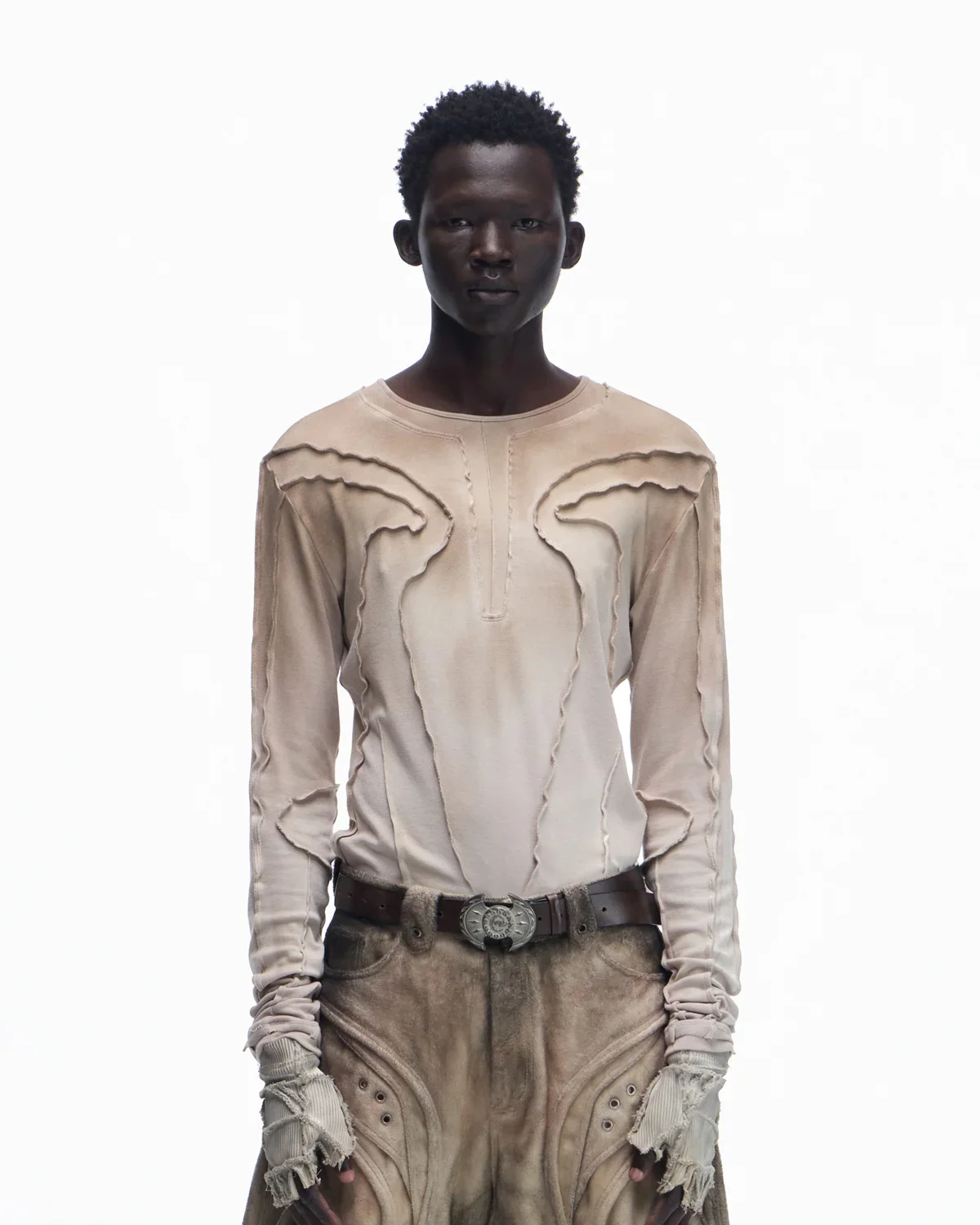 Personsoul Contrast Stitch Long Sleeve Top