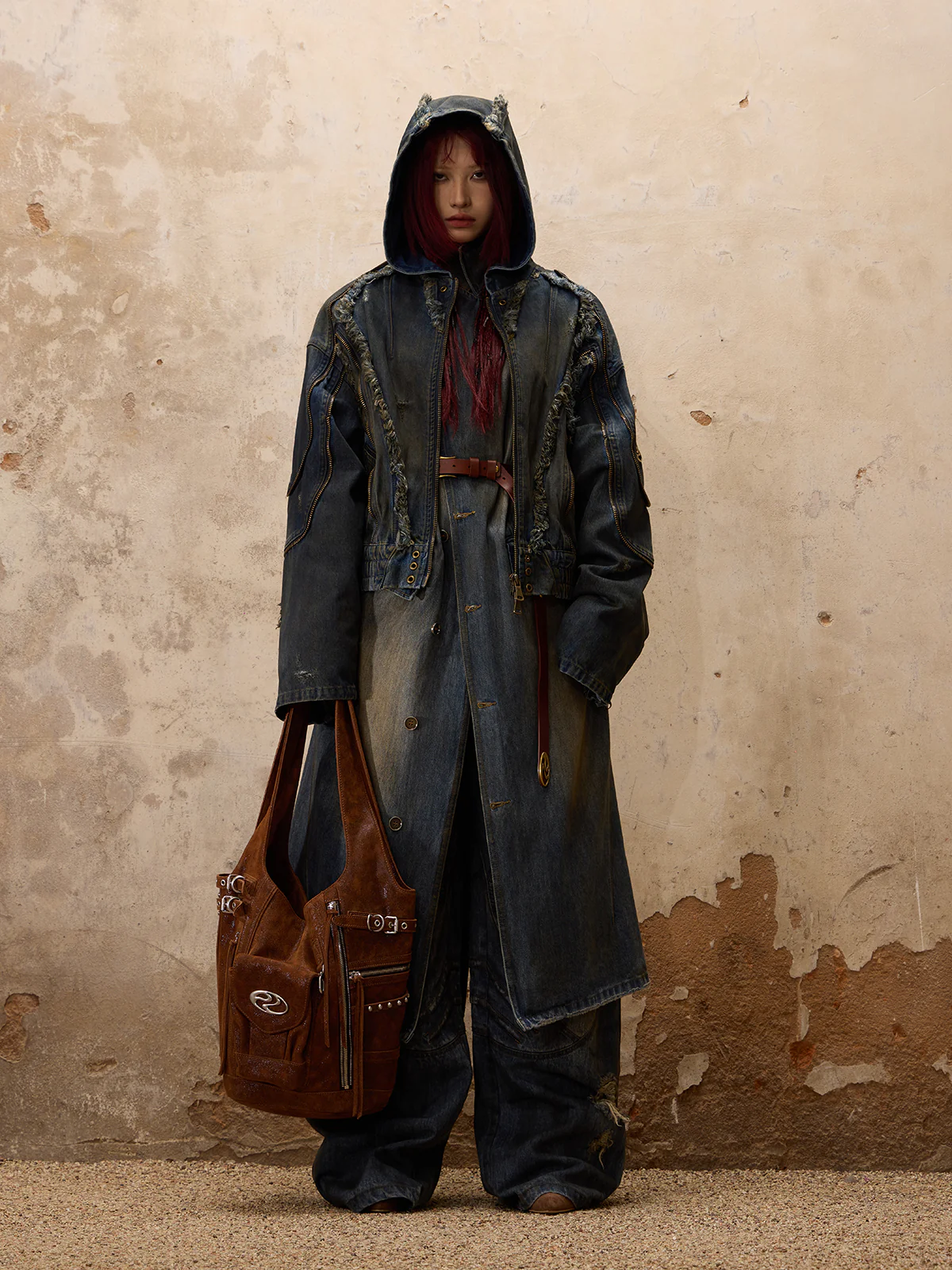 Personsoul Dirty Trench Denim Coat