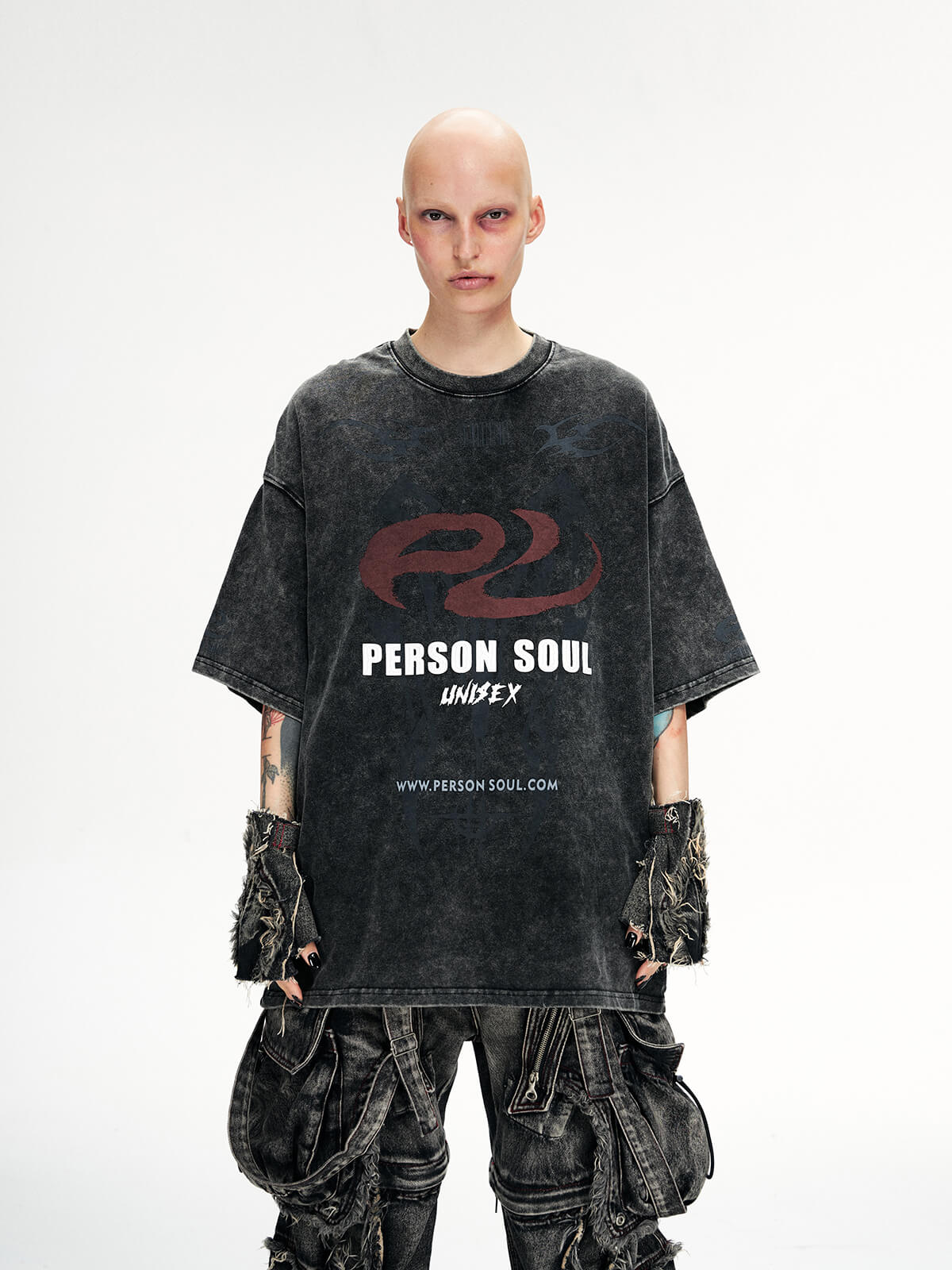 Personsoul Basic Logo Washed Oversized T-Shirt