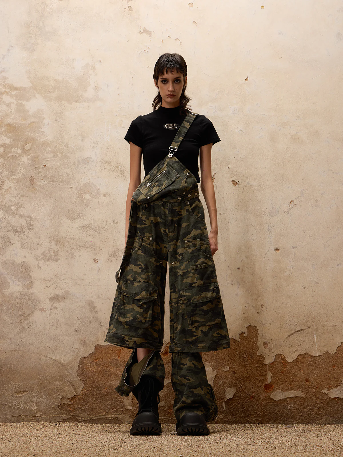 Personsoul Camouflage Overalls with Zip-Off Legs