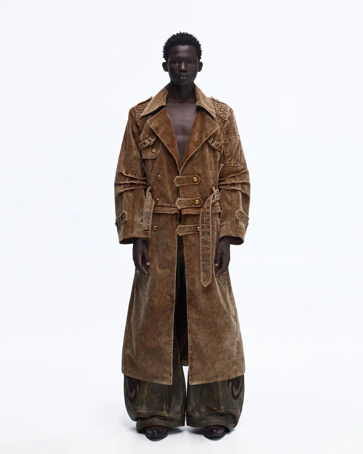 Personsoul Vintage Corduroy Trench Coat with Adjustable Length