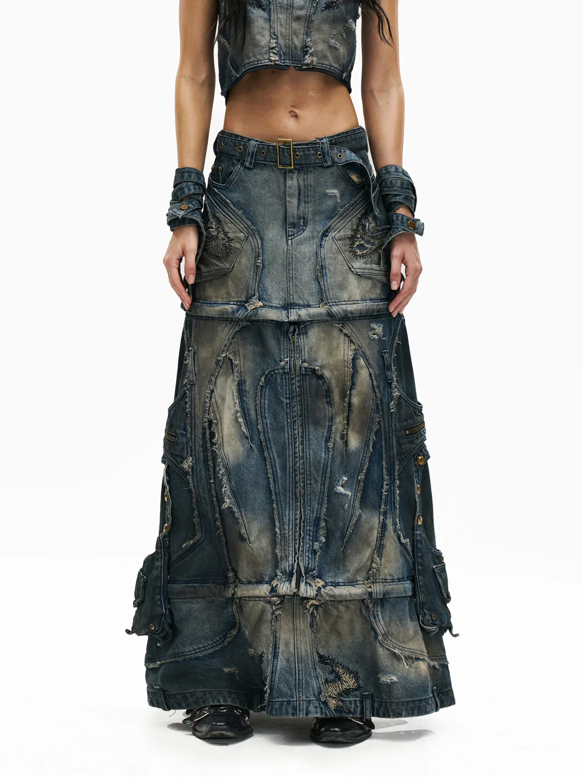 Personsoul Detachable Denim Cargo Skirt (6 in 1)