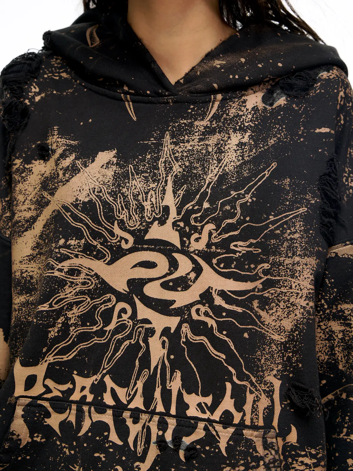 Personsoul Sun Totem Distressed Hoodie