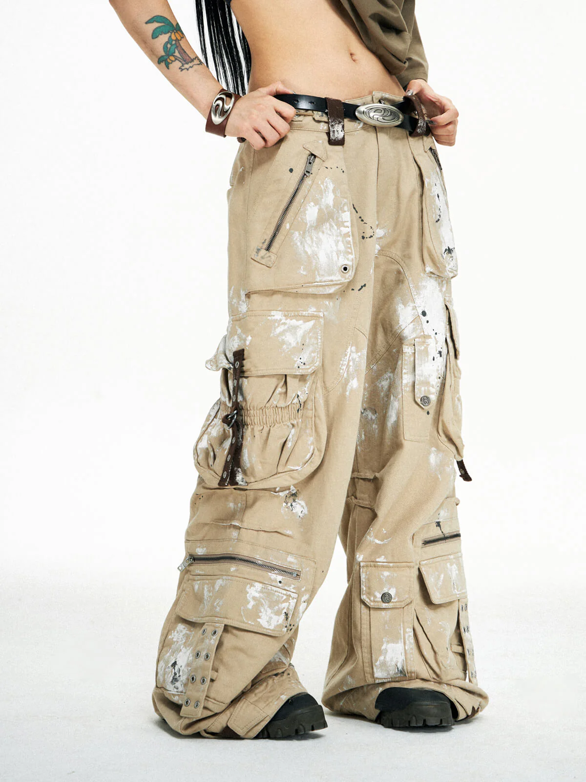 Personsoul Tactical Structure Paint Stains Cargo Pants