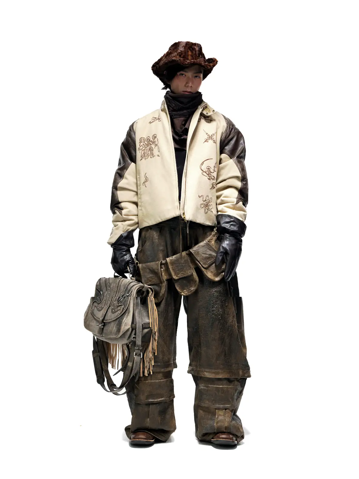 Personsoul Leather Patchwork Cotton Jacket