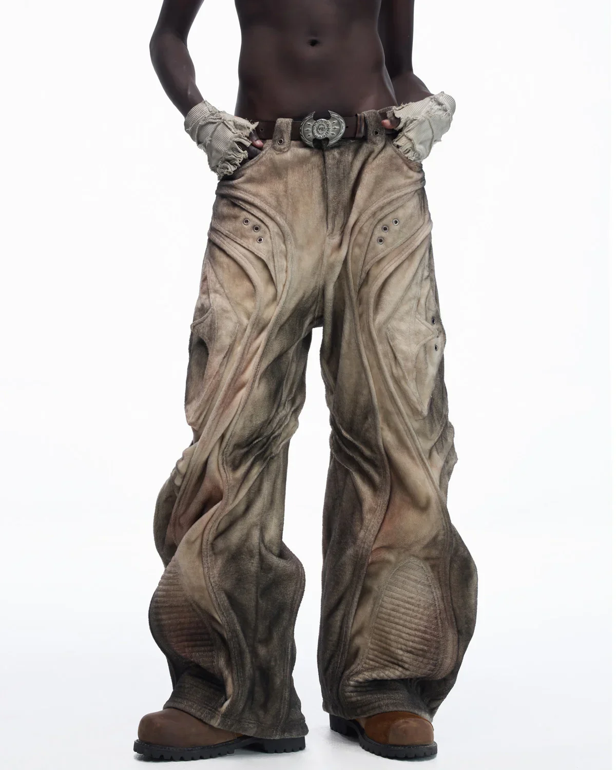 Personsoul Brushed Aged Curved Denim Jeans