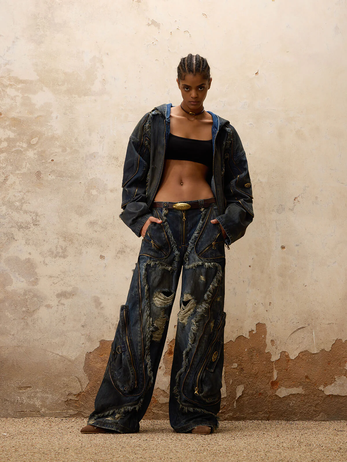 Personsoul Aliens Dirty Ripped Denim Jeans