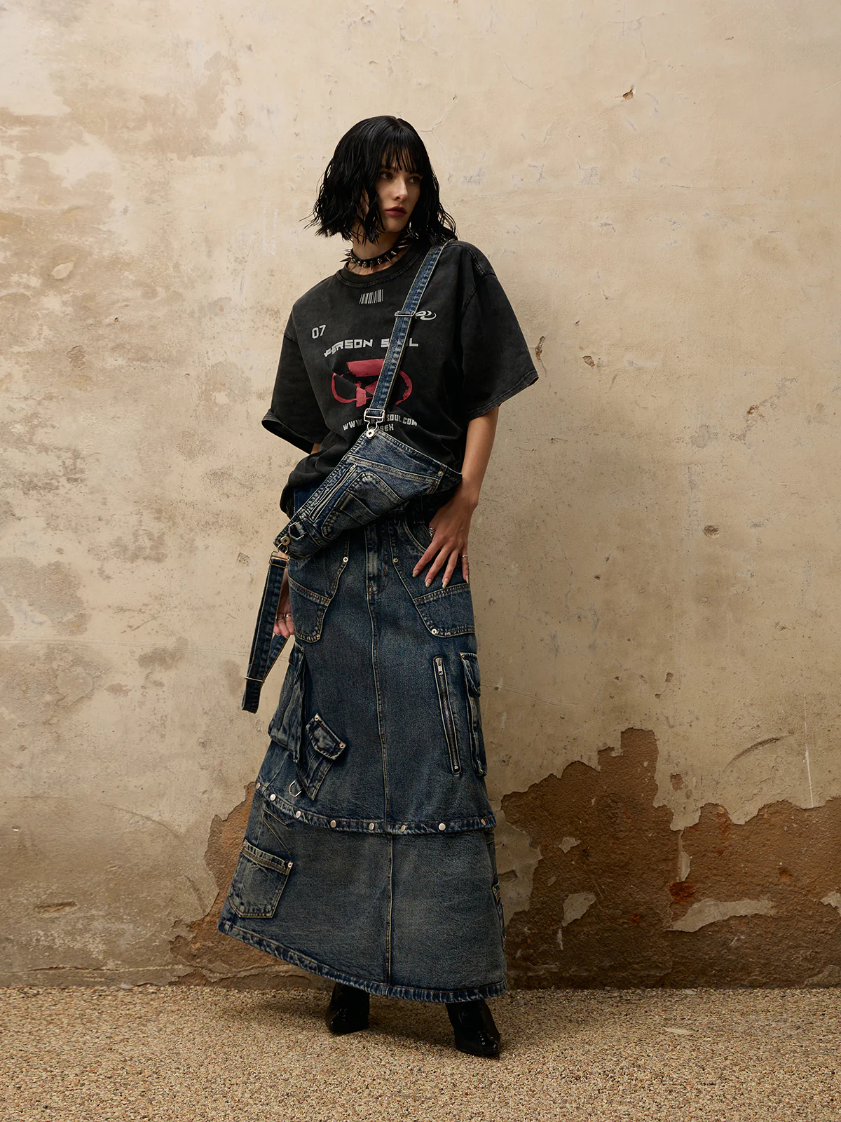 Personsoul Maxi Denim Dungarees Skirt