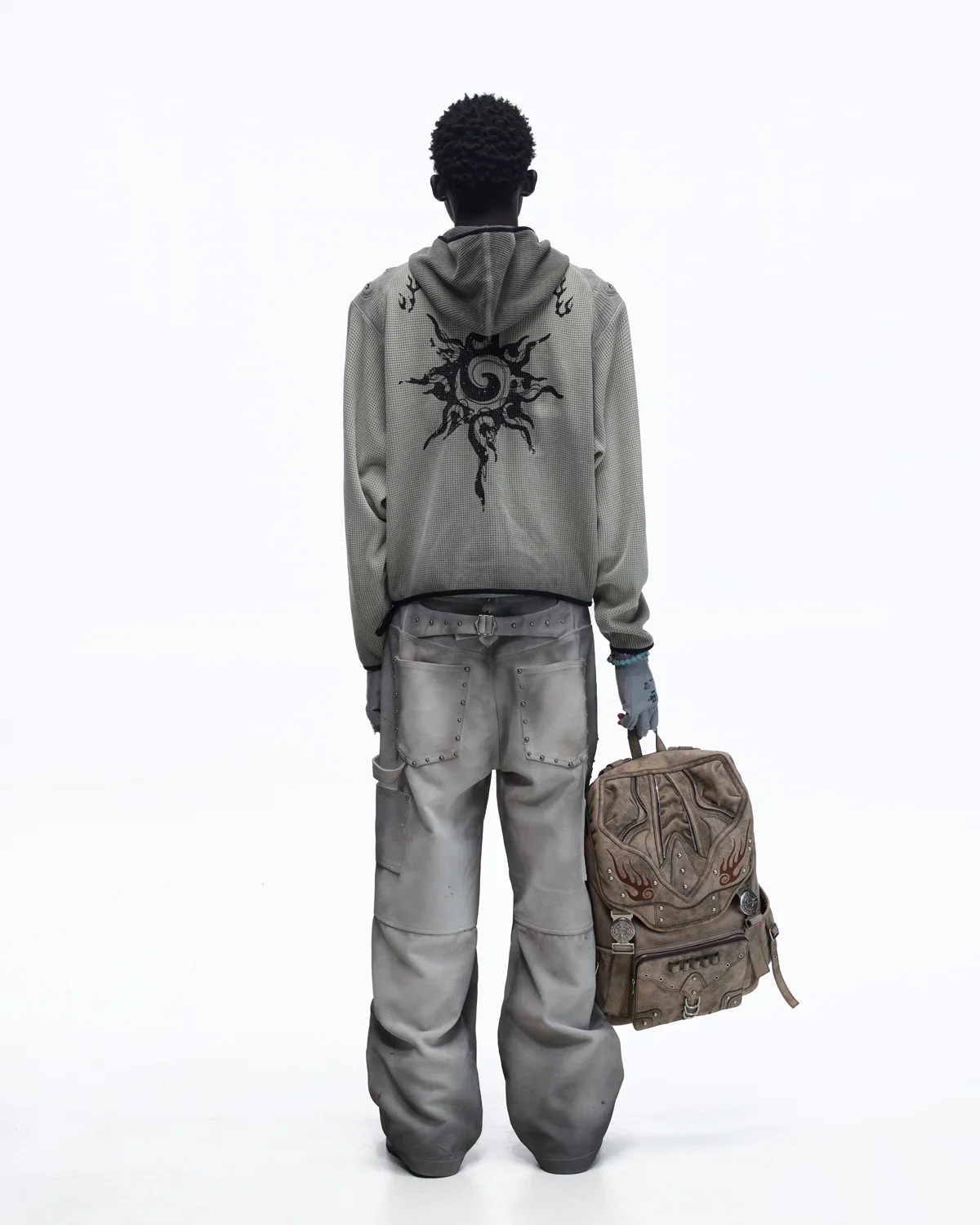 Personsoul Solar Totem Textured Plaid Hooded Sweatshirt