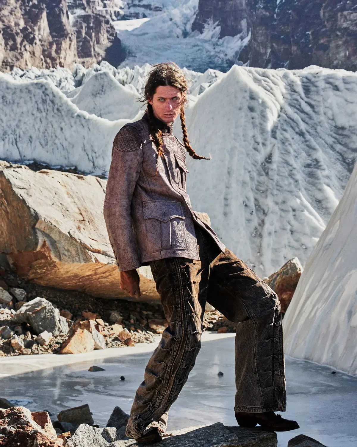 Personsoul Asymmetrical Front Elephant-Embossed Leather Jacket(Limited 100 pieces)