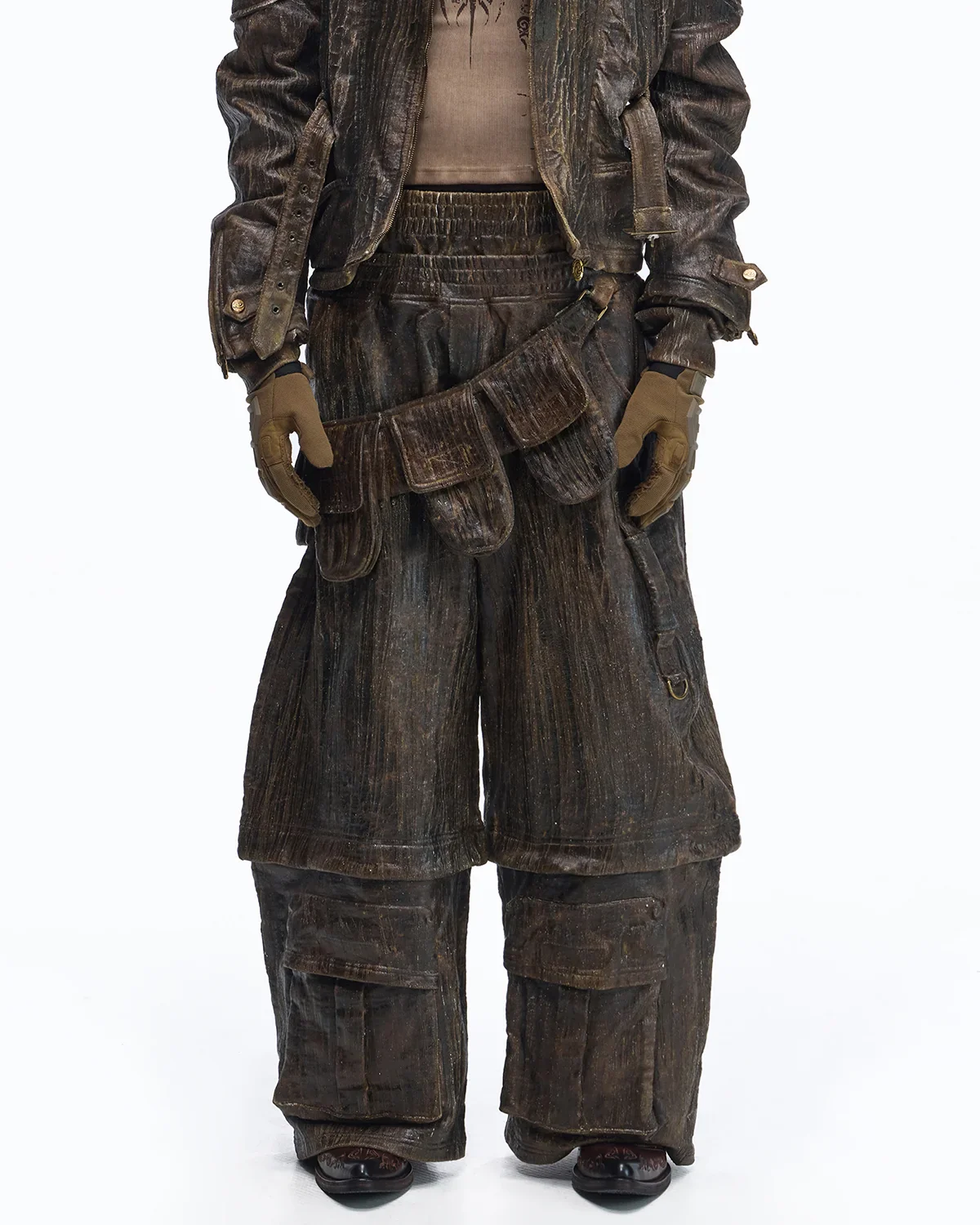 Personsoul Waxed Vintage Double-Waist Cargo Pants(Limited  100 pieces)