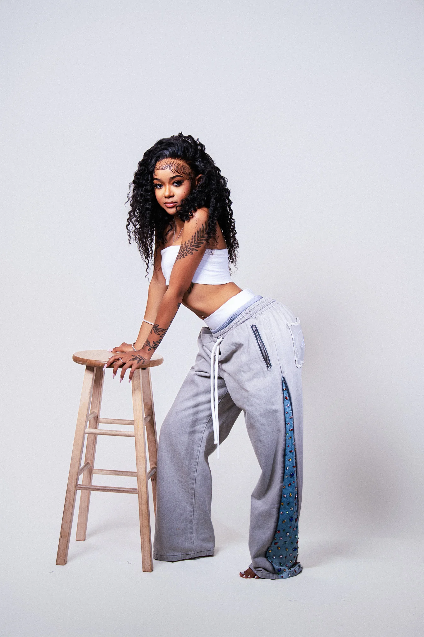 CRYSTAL DOUBLE DENIM PANTS