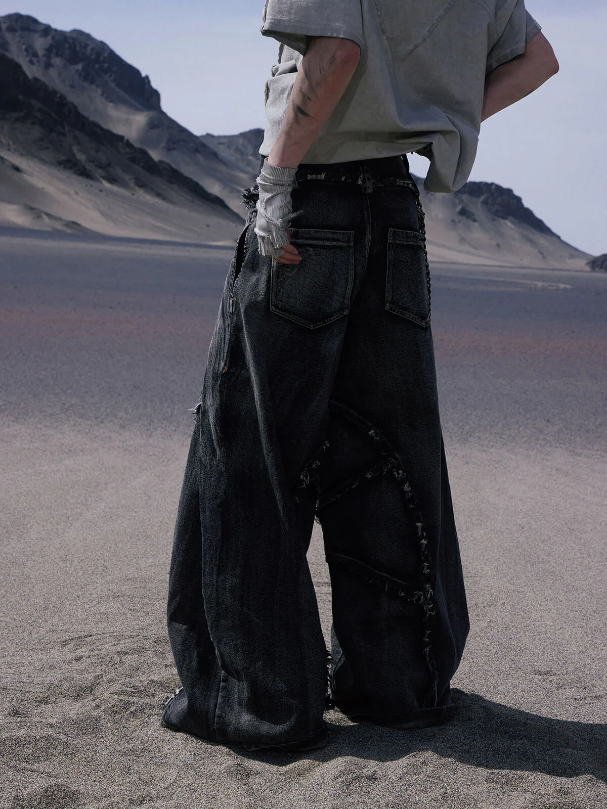 Personsoul Folded Structure Baggy Jeans