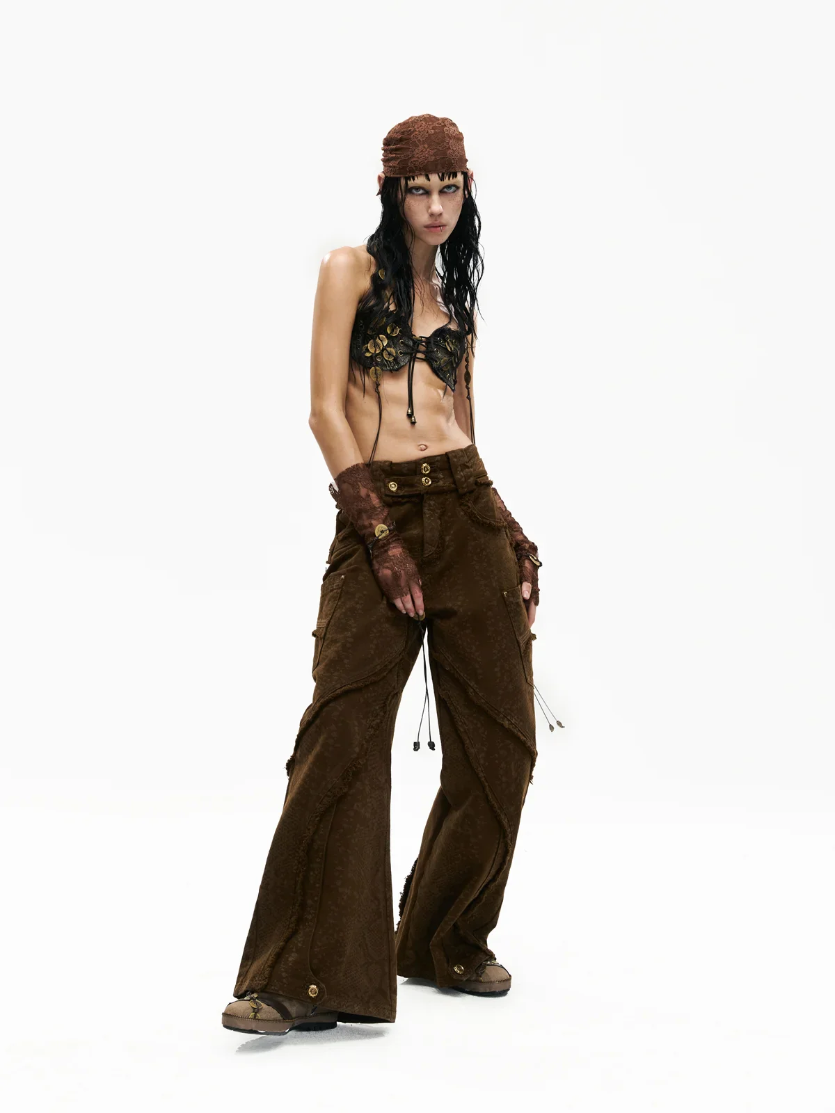 Personsoul Brown Snake Print Denim Jeans