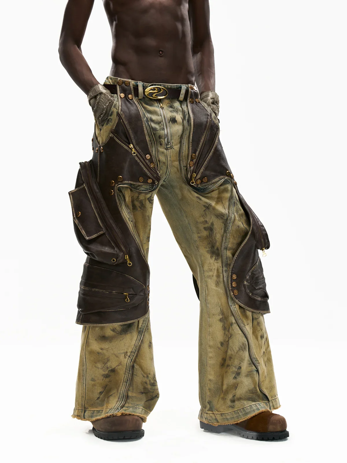 Personsoul Western Dunes Leather Panel Jeans