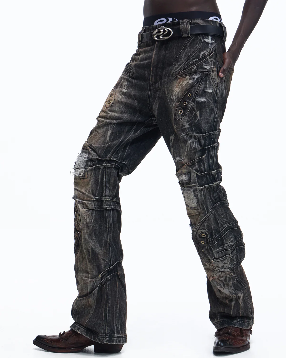 Personsoul Snake-Pattern Totem Slim-Fit Jeans