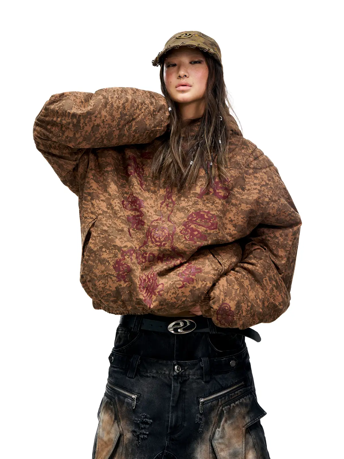 Personsoul Camouflage Totem Cotton Hoodie