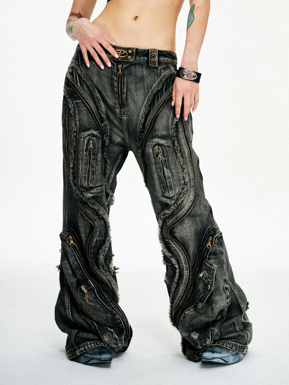 Personsoul Dirty Ripped Denim Baggy Jeans