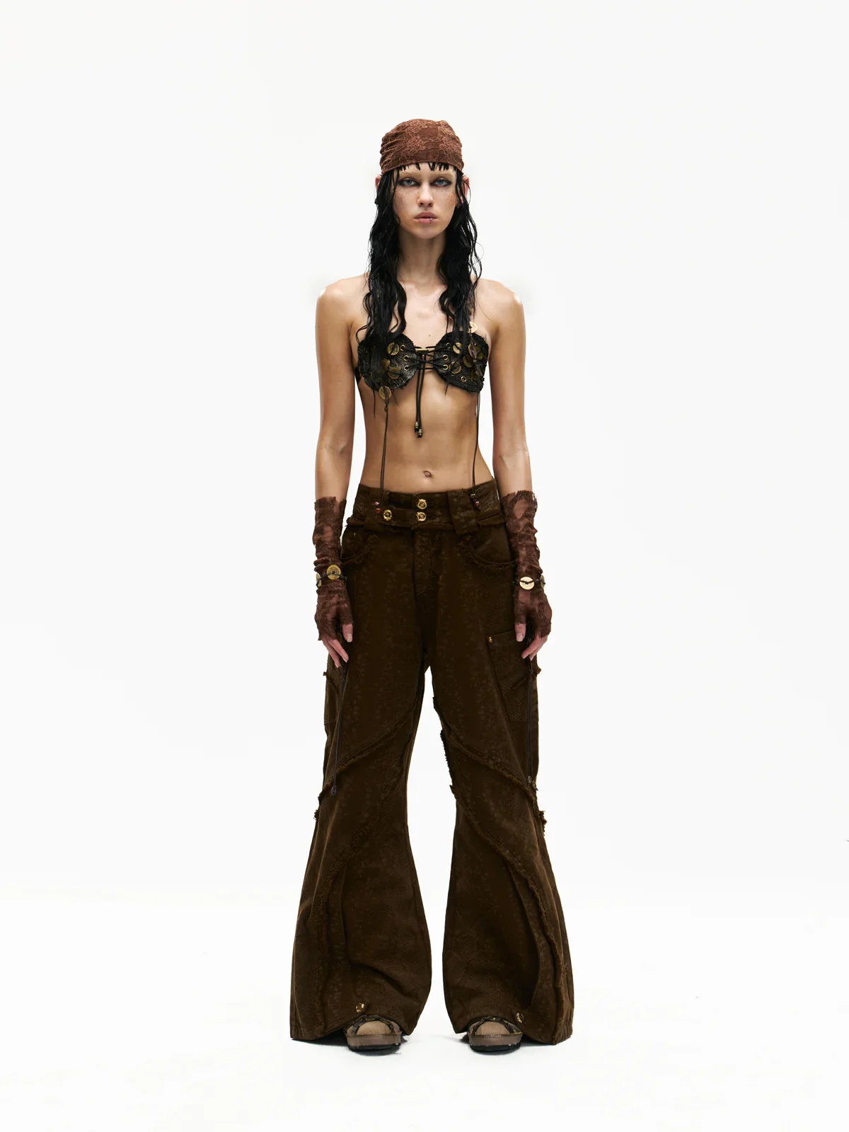 Personsoul Brown Snake Print Denim Jeans