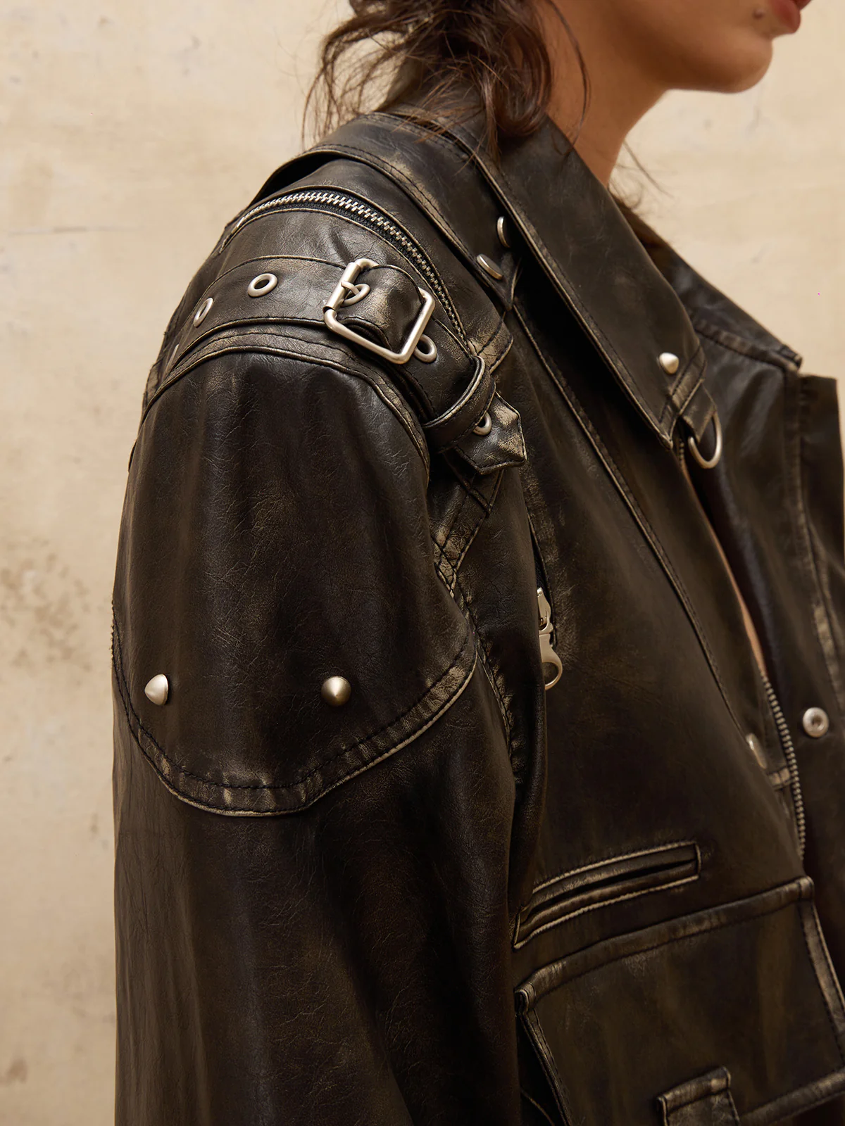Personsoul Vintage Brush Leather Jacket