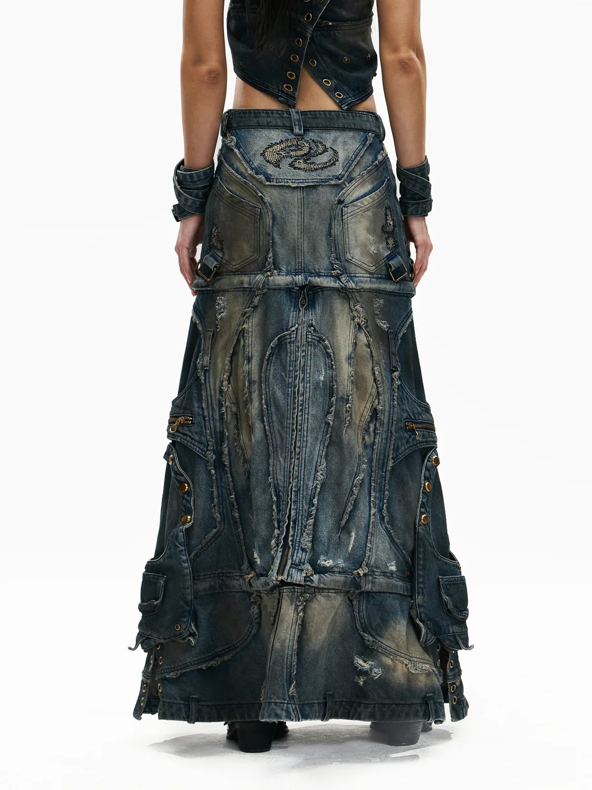 Personsoul Detachable Denim Cargo Skirt (6 in 1)