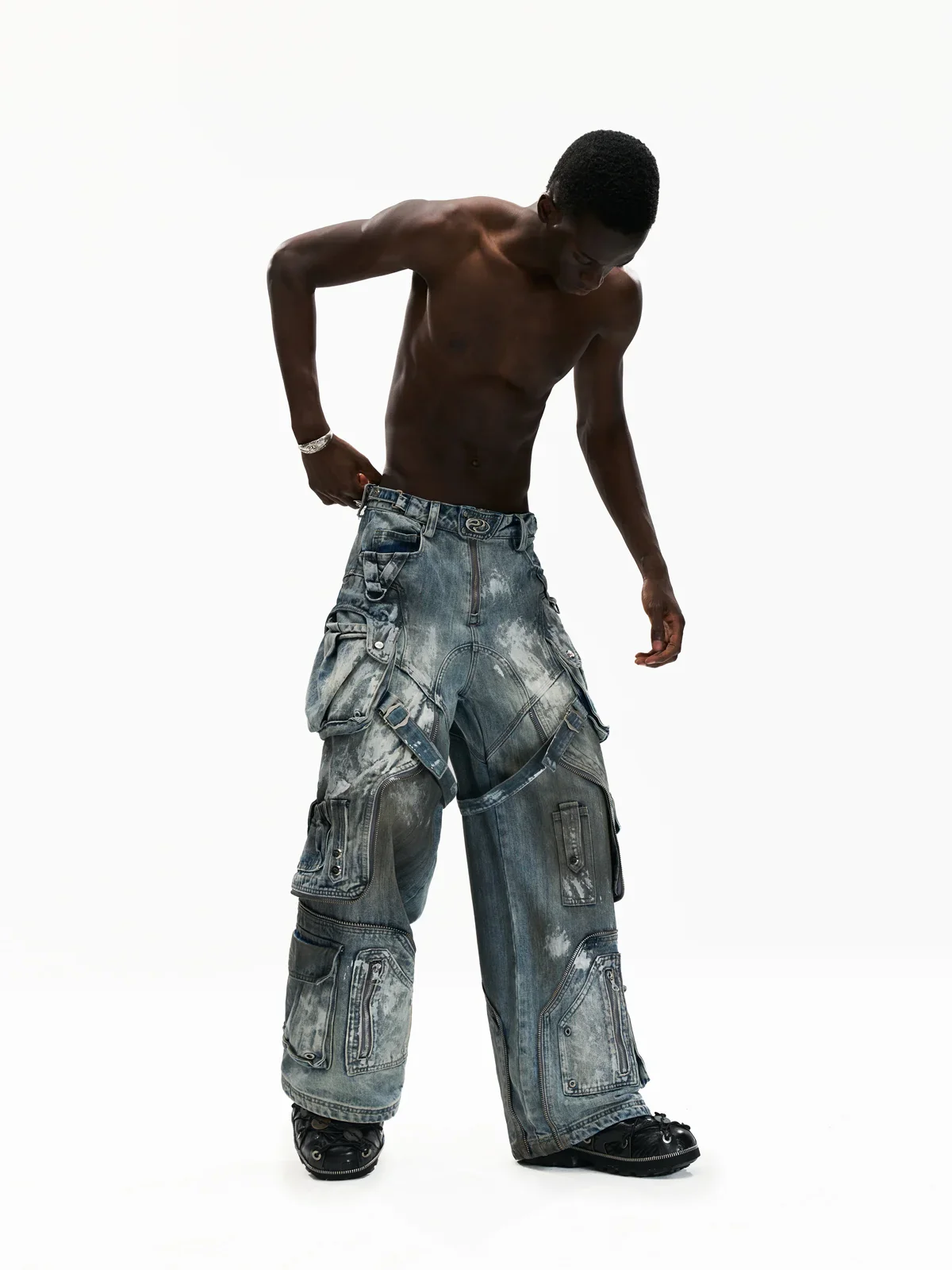 Personsoul White Stain Graffiti Cargo Pants