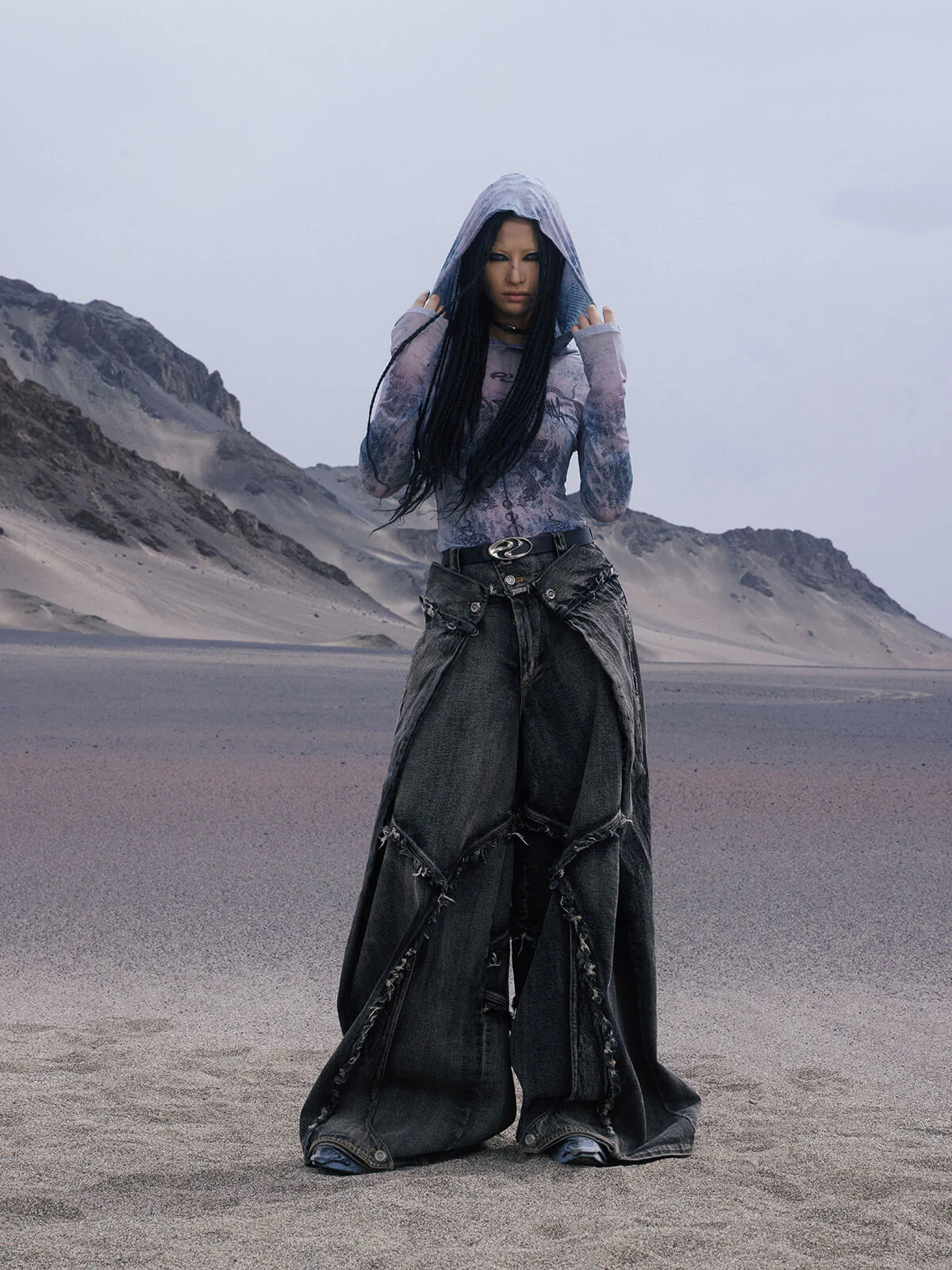 Personsoul Folded Structure Baggy Jeans