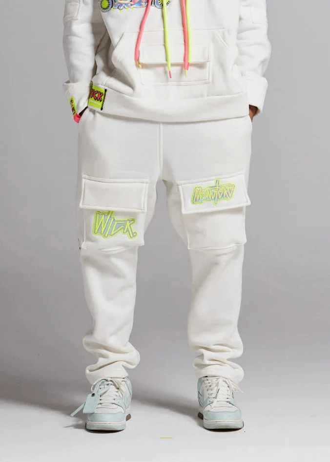 NEON ROYALTY CARGO SWEATPANTS WHITE