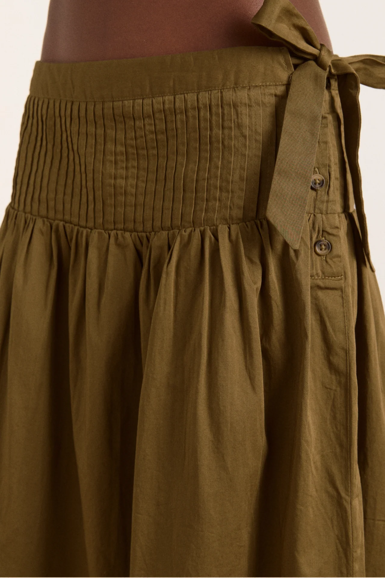 josie midi skirt - olive cotton satin