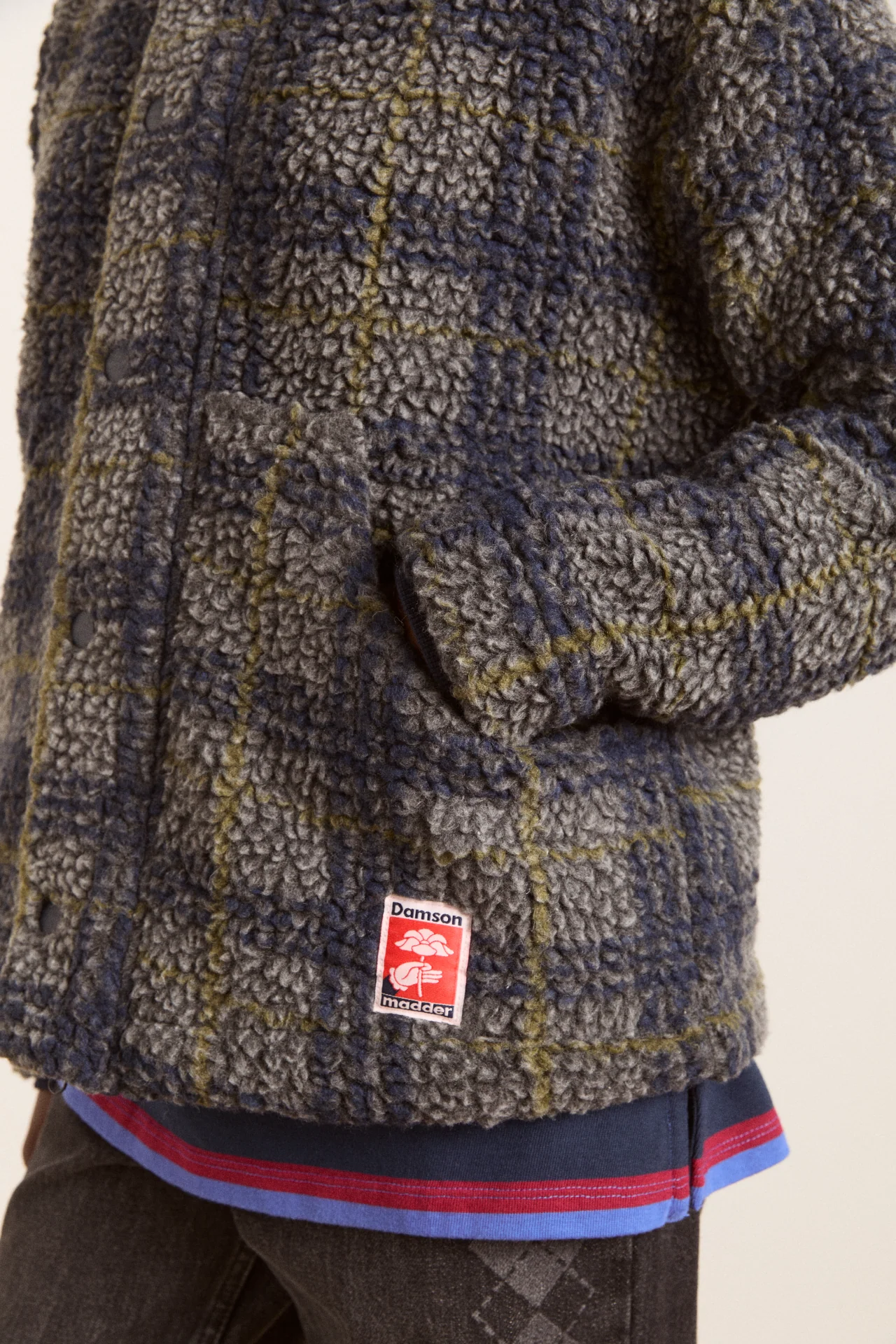 laurel borg jacket - grey marl olive pop check