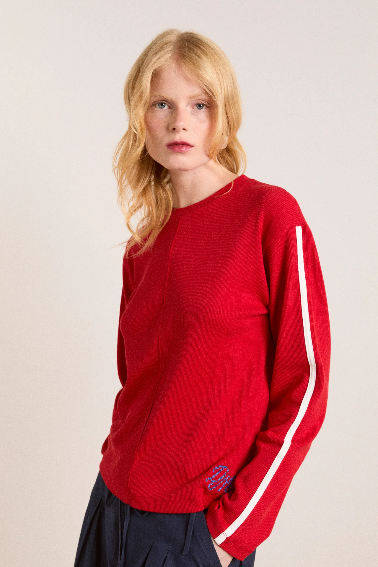 lilah long sleeve top - red rib