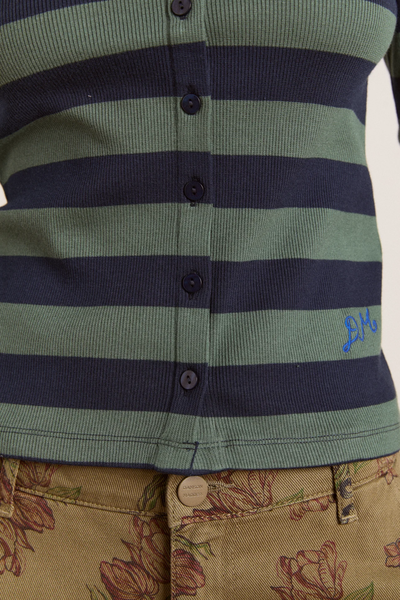 sybil stripe crew cardigan - green/navy stripe