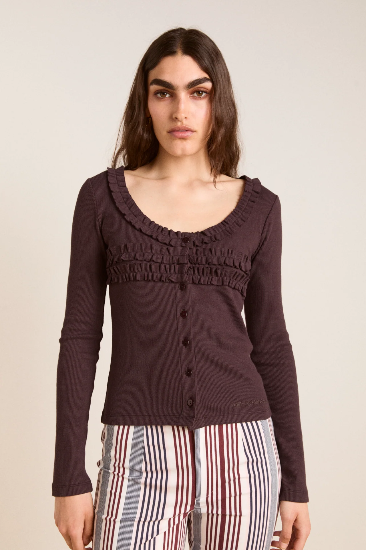 varsha frilly cardi - brown