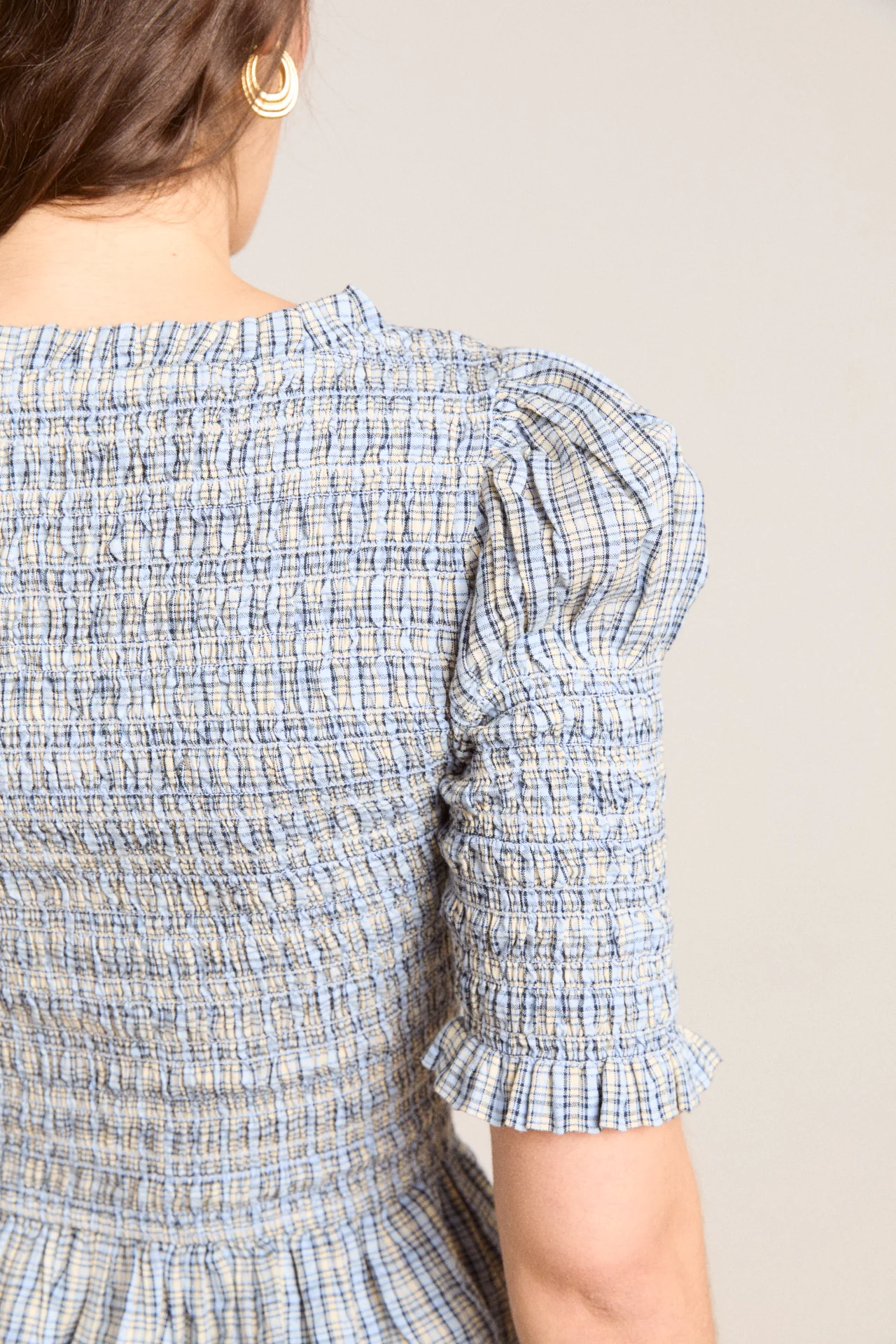 mansi shirred blouse - cloudy check