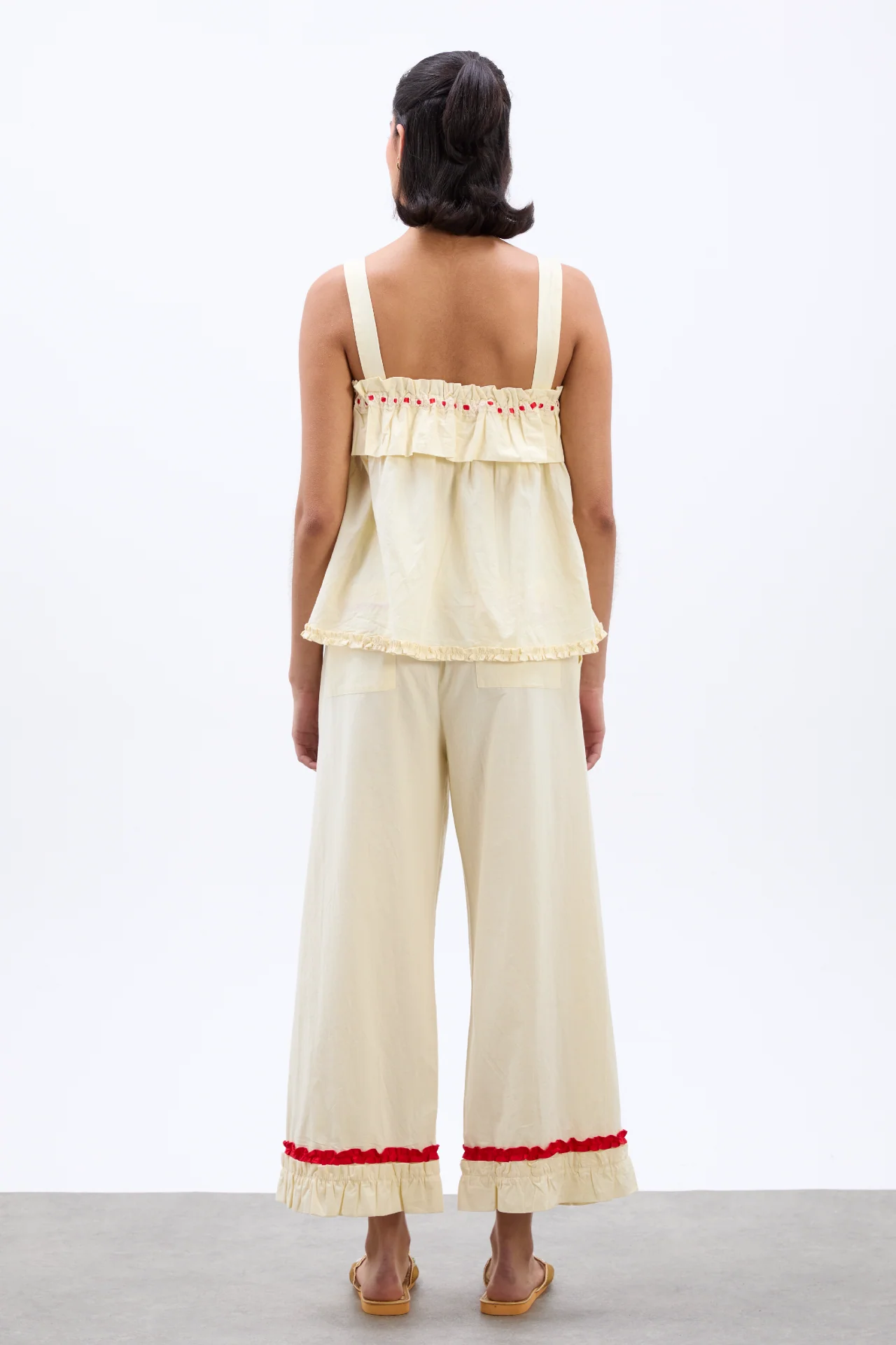 tula frilly hem trouser - butter/red