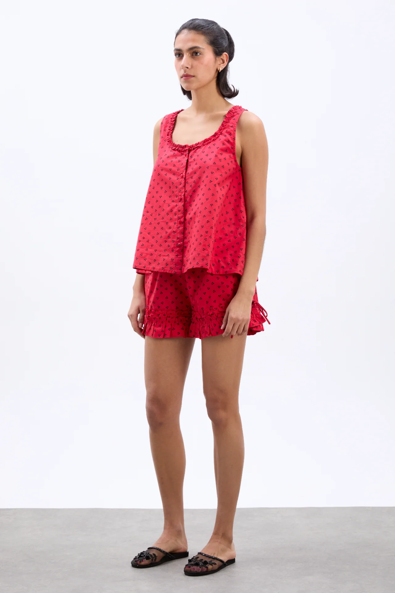 mafalda ruffle neck top - red cherry