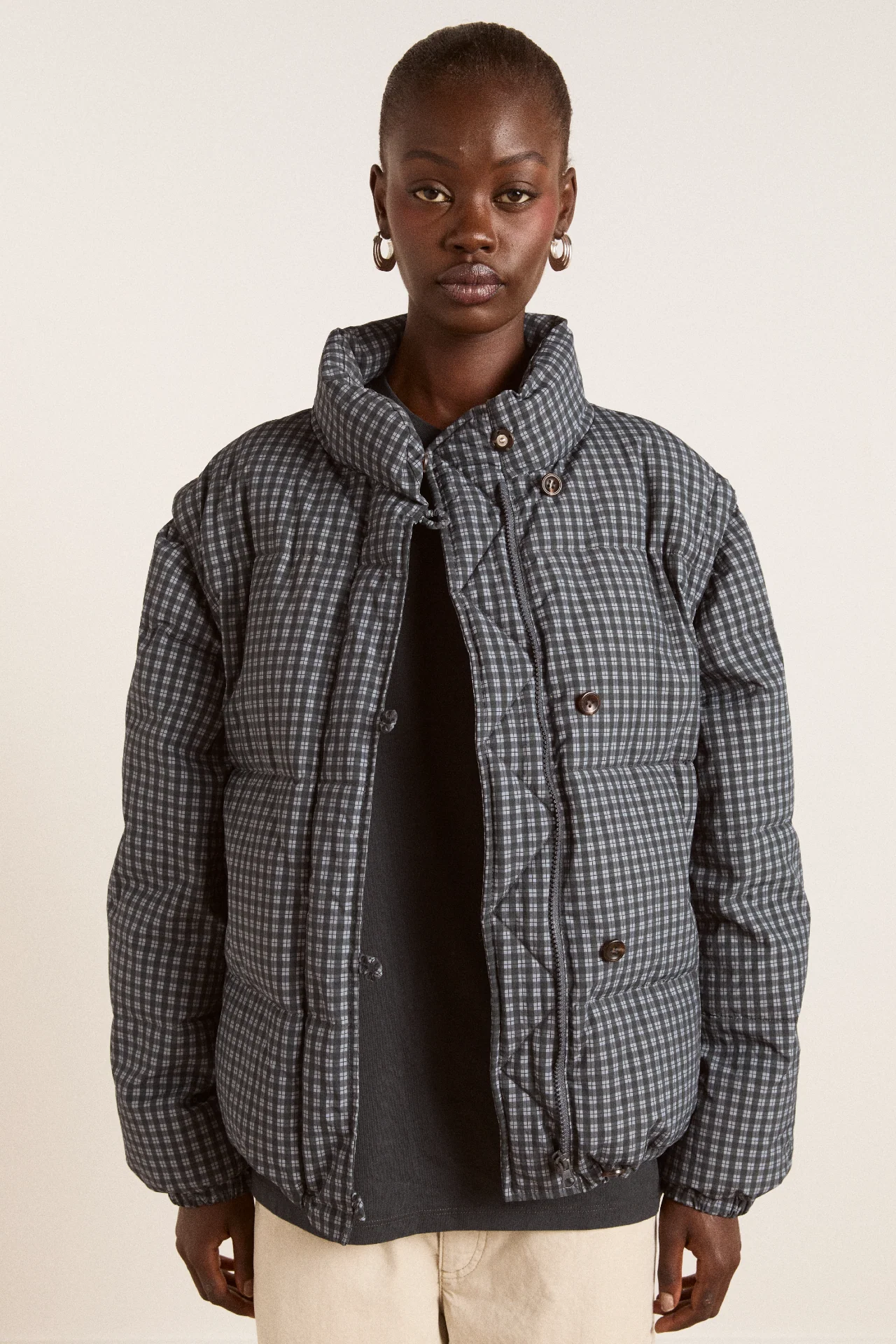 pearl check puffer - navy gingham