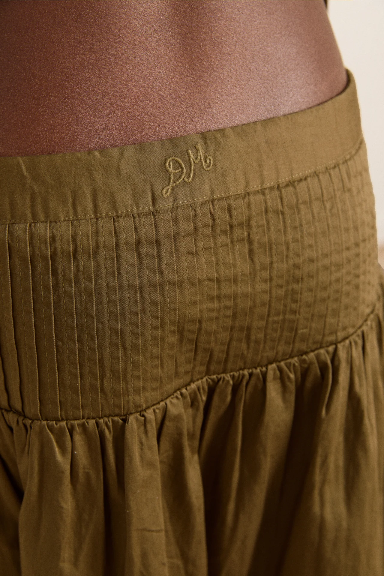 josie midi skirt - olive cotton satin