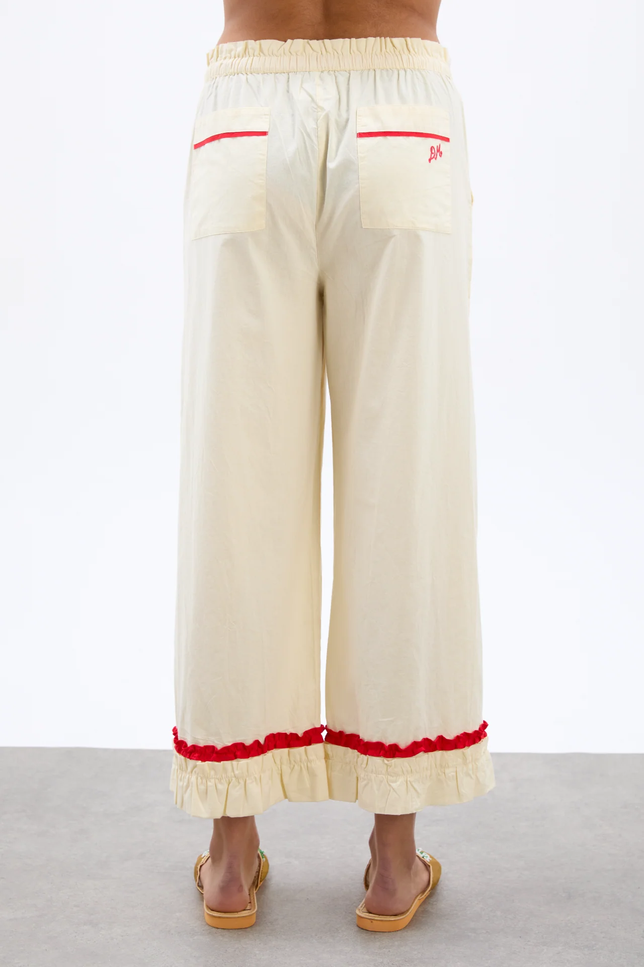 tula frilly hem trouser - butter/red