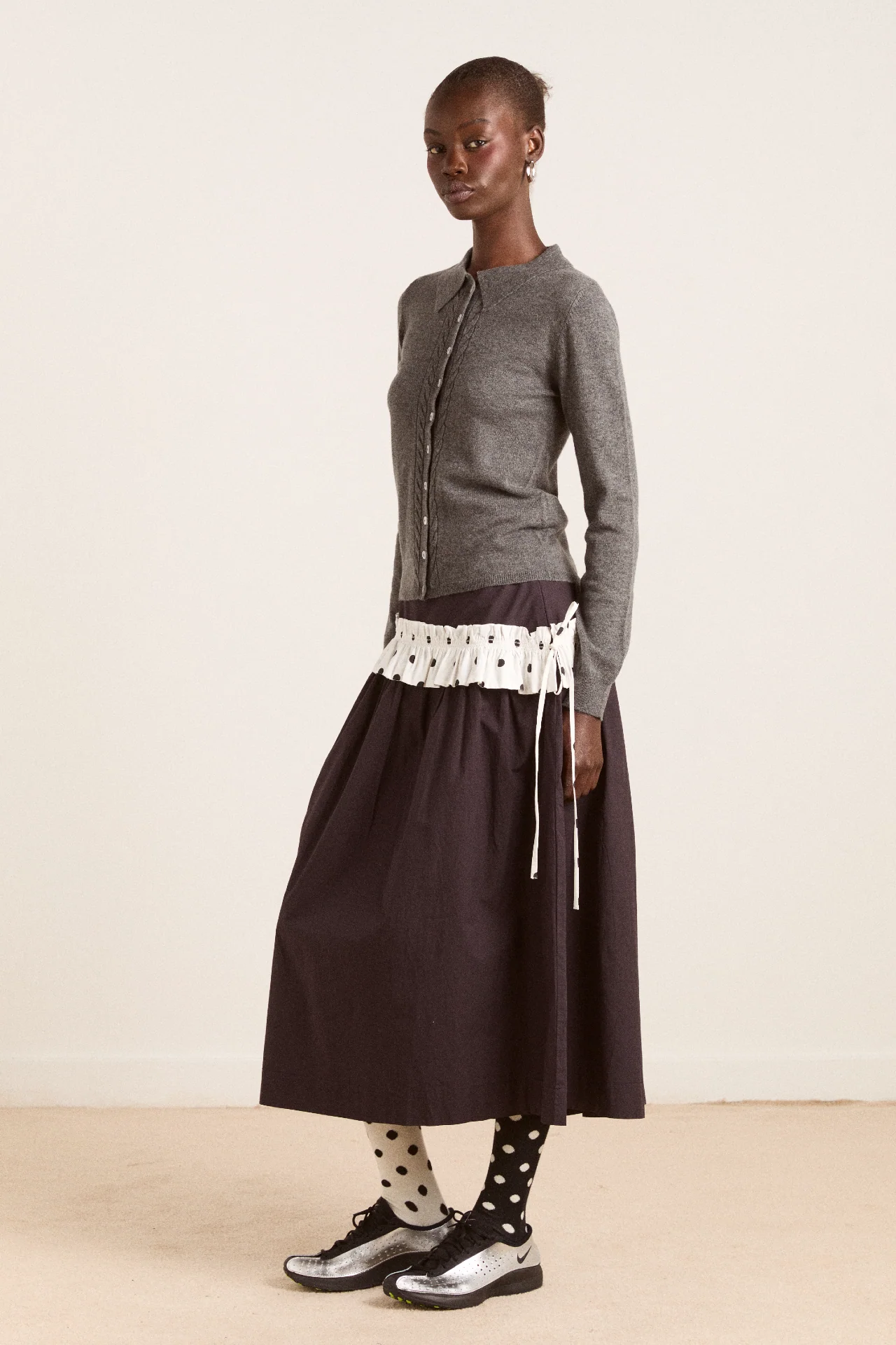 voula wool and cashmere blend cardigan - charcoal