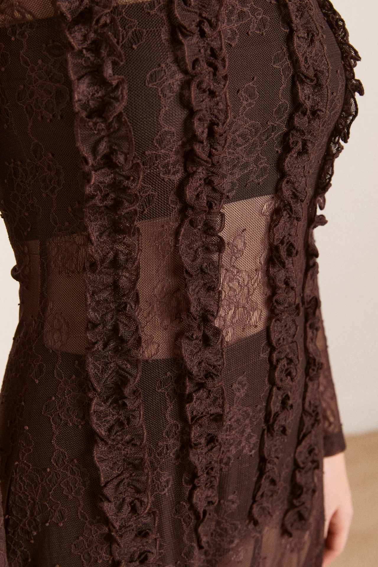 raphi lace midi dress - coffee