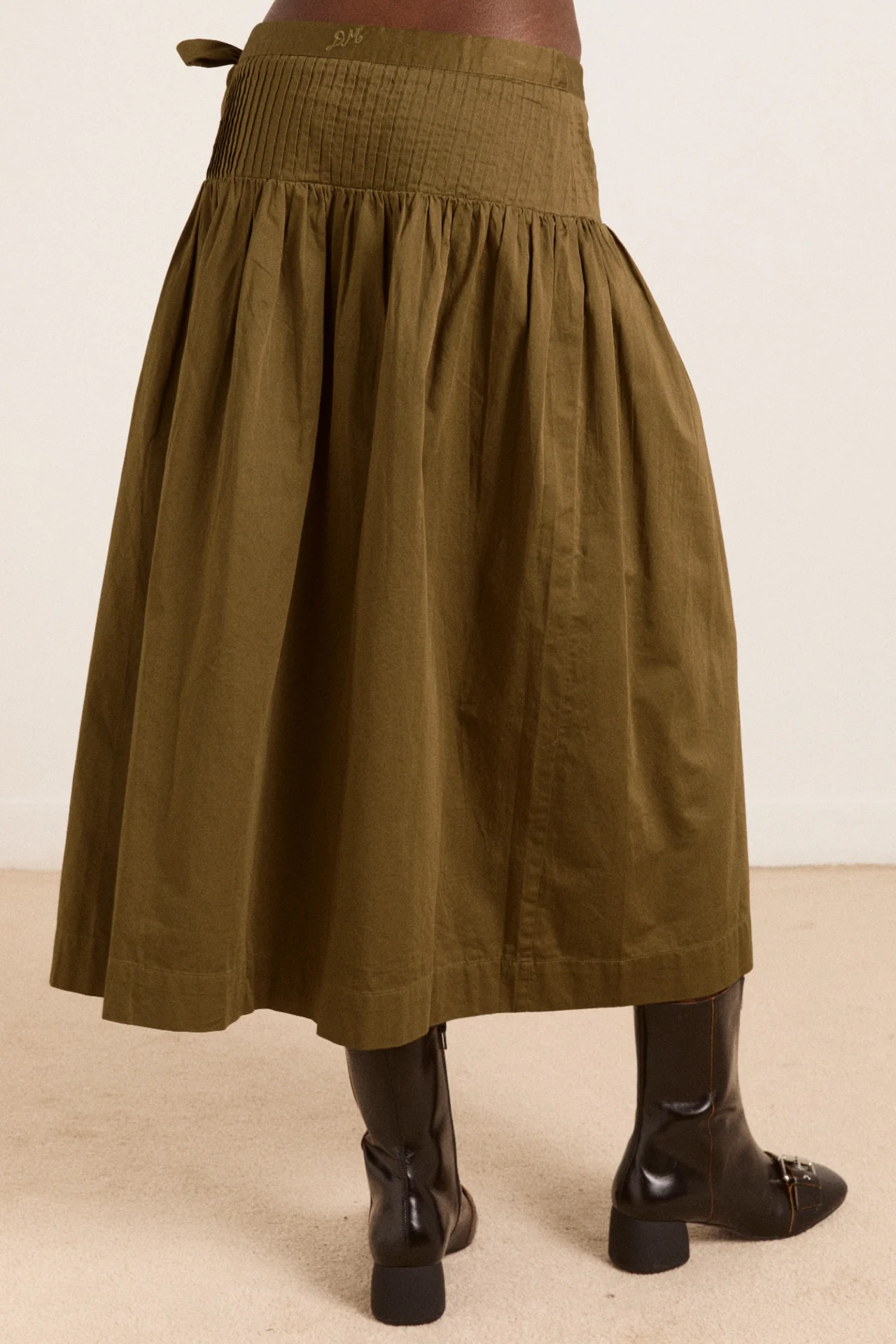 josie midi skirt - olive cotton satin