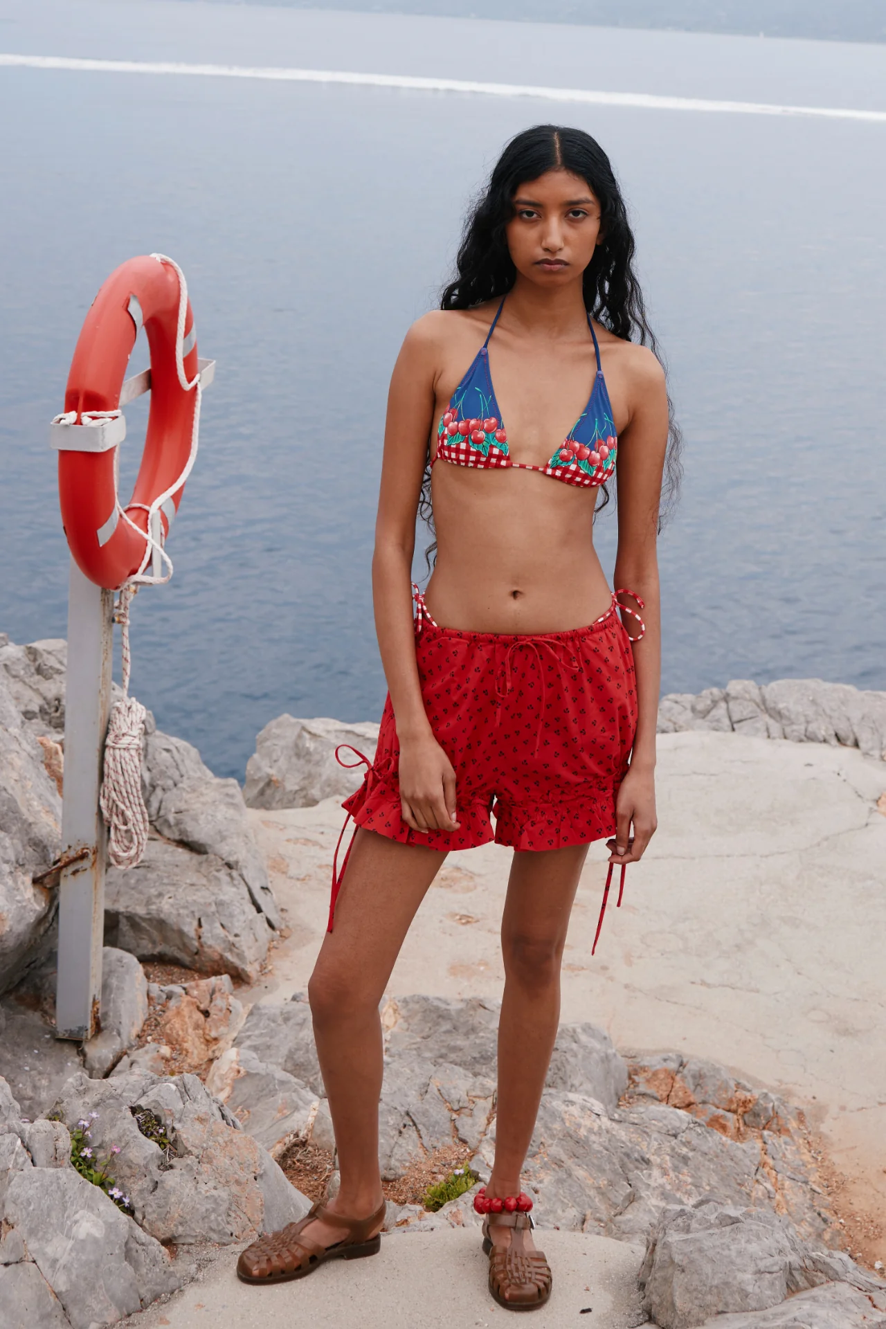 mafalda frilly tie bloomer - red cherry