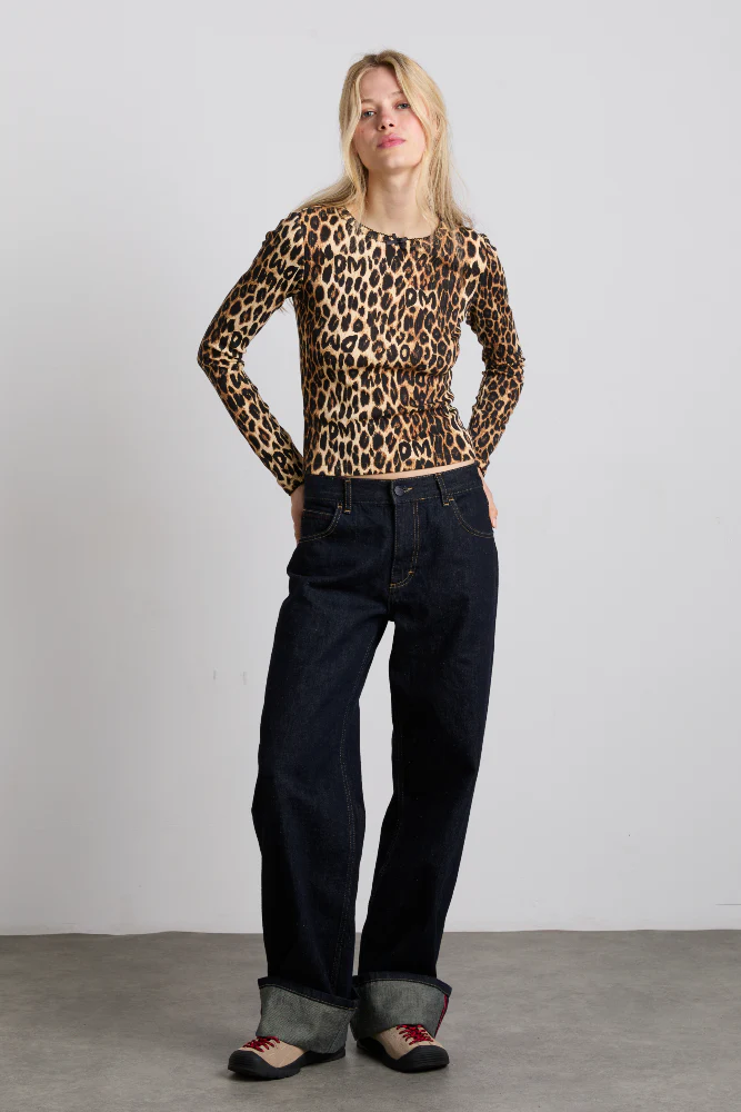 lua pointelle long sleeve top - leopard