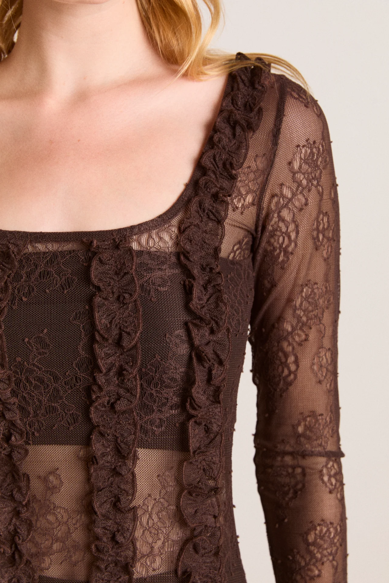 raphi lace midi dress - coffee