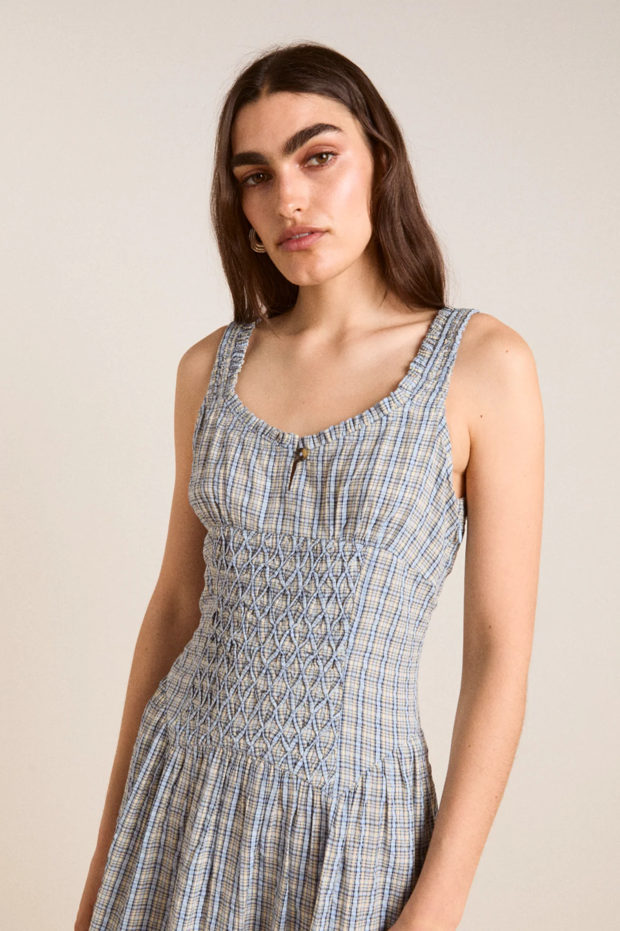 mallory midi dress - cloudy check