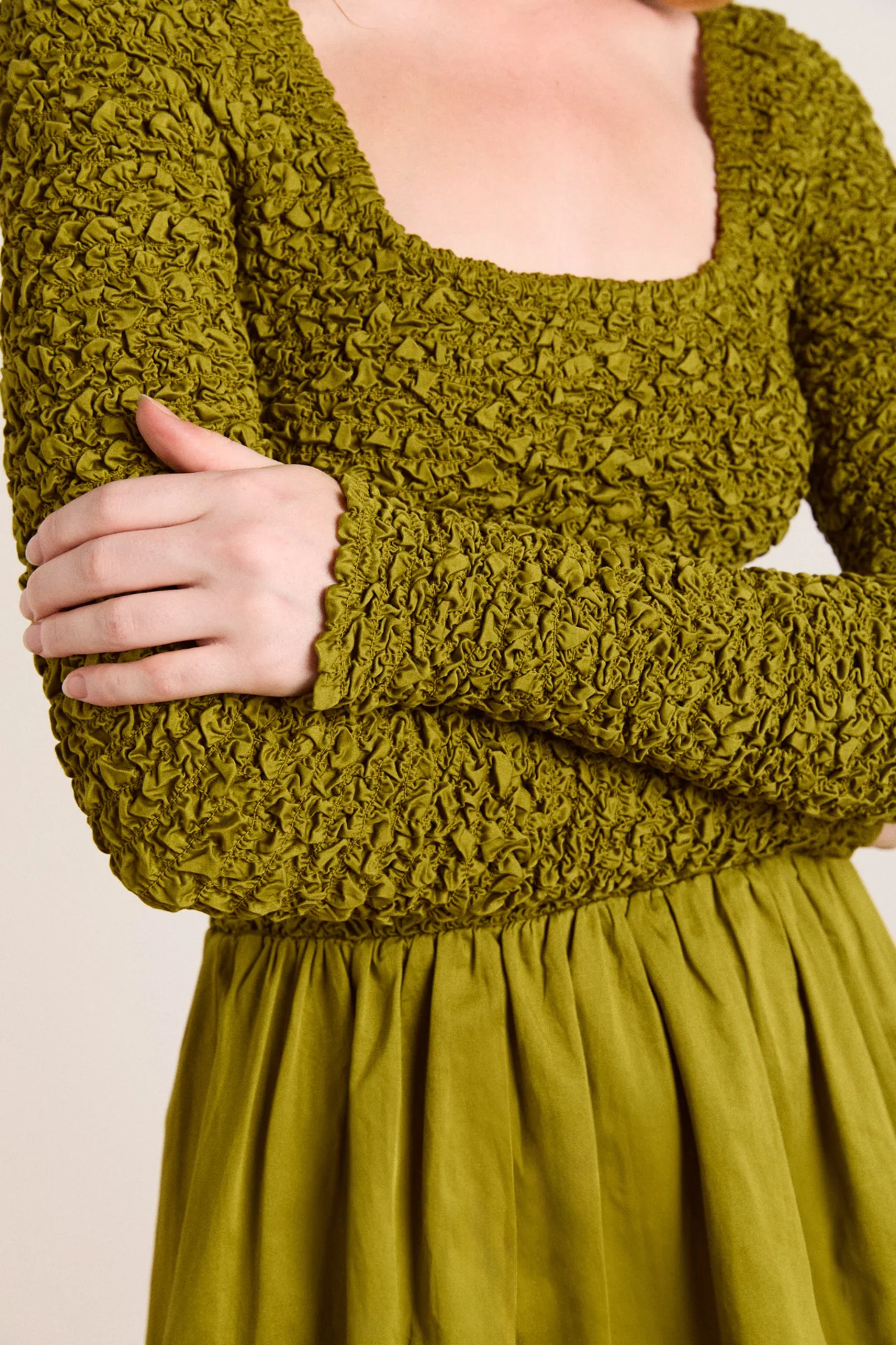 malinda super smocked mini dress - olive